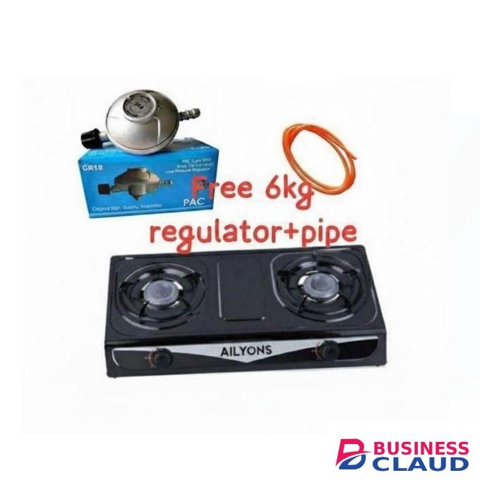 AILYONS Double Burner Stainless Steel Gas Cooker (1 YR WRTY) plus regulator and 1.5m pipe