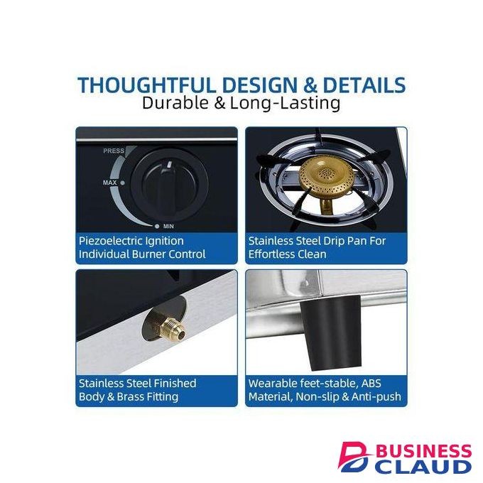 Na AILYONS GS014-5, 2 Burner Glass Top Gas Cooker & Infrared Double Burner, (1YR WRTY)