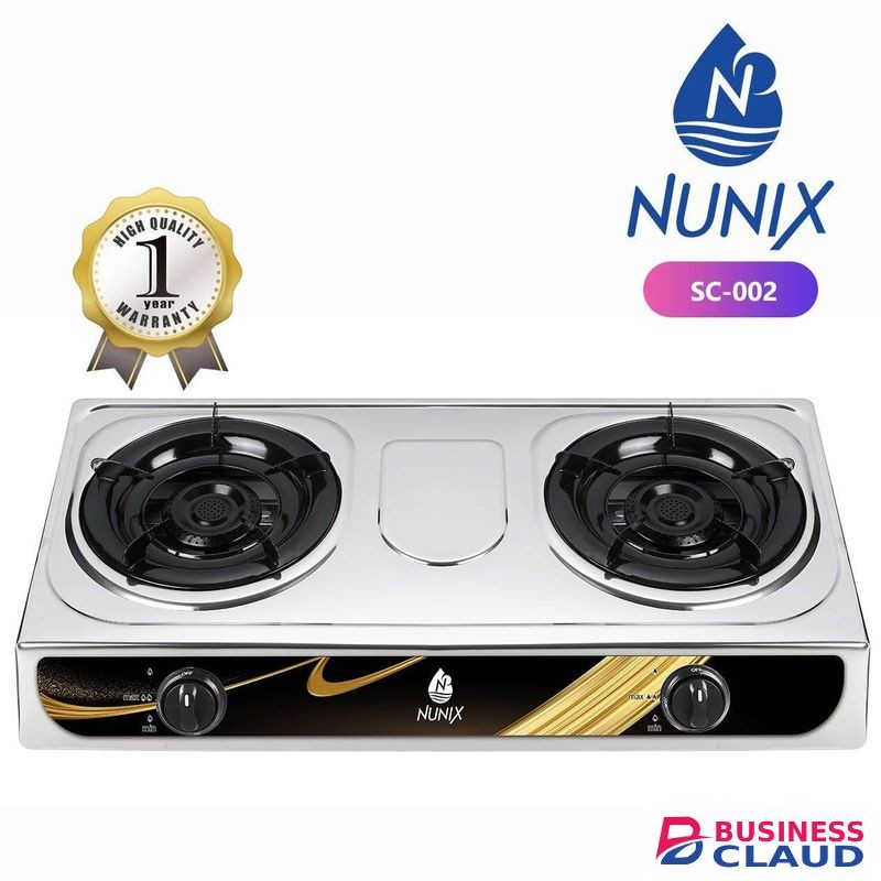 Nunix Stainless Gas Cooker- Double/ Two Burner+ Regulator +pipe