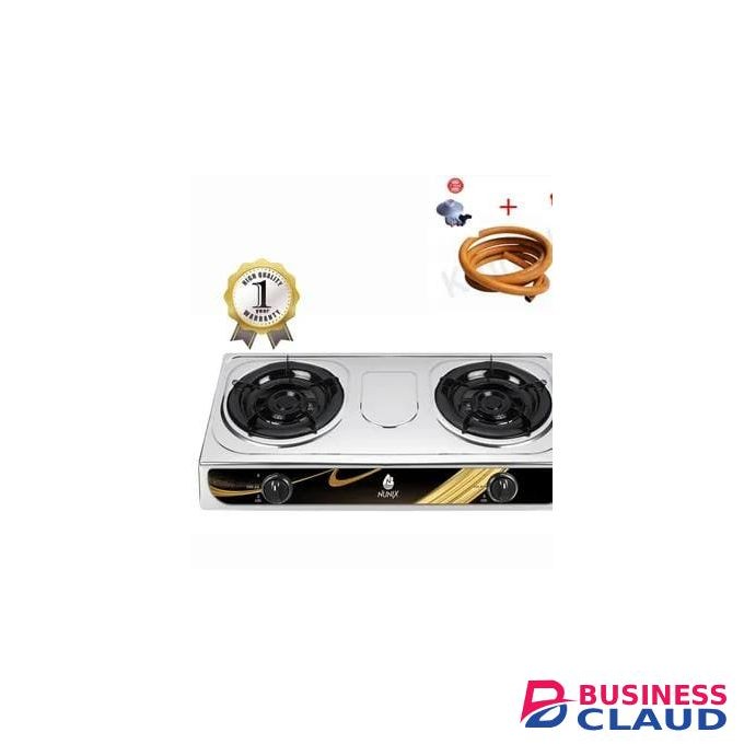 Nunix Stainless Gas Cooker- Double/ Two Burner+ Regulator +pipe