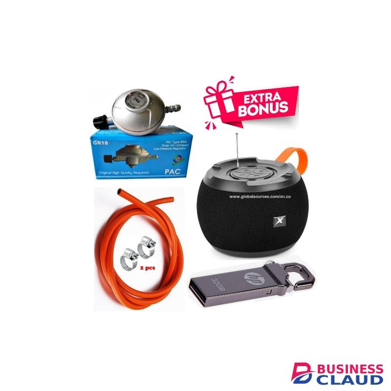 Pac Advance standard Pressure 6kg Gas Regulator For 2 Meko Tabletop Cooker burner Plus 2M Pipe & Clips + Free Bluetooth speaker & Flash Disk