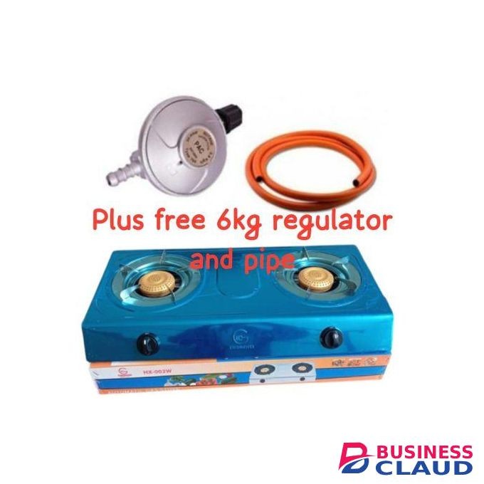 Eurochef Euro Stainless Table Top Stainless Steel 2 Burner Gas Cooker Plus 6kg Regulator And Pipe