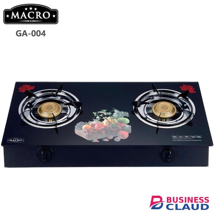 Macro Auto-Ignition 2 Burner Glass Top Gas Cooker +6KG Regulator+1M Pipe , (1YR WRTY)