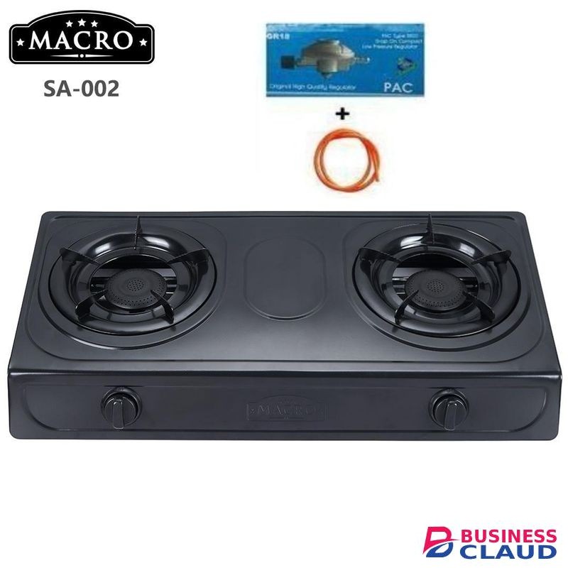 Macro Auto-ignition Table Top Stainless Steel 2 Burner Gas Cooker Plus 6kg Regulator And Pipe