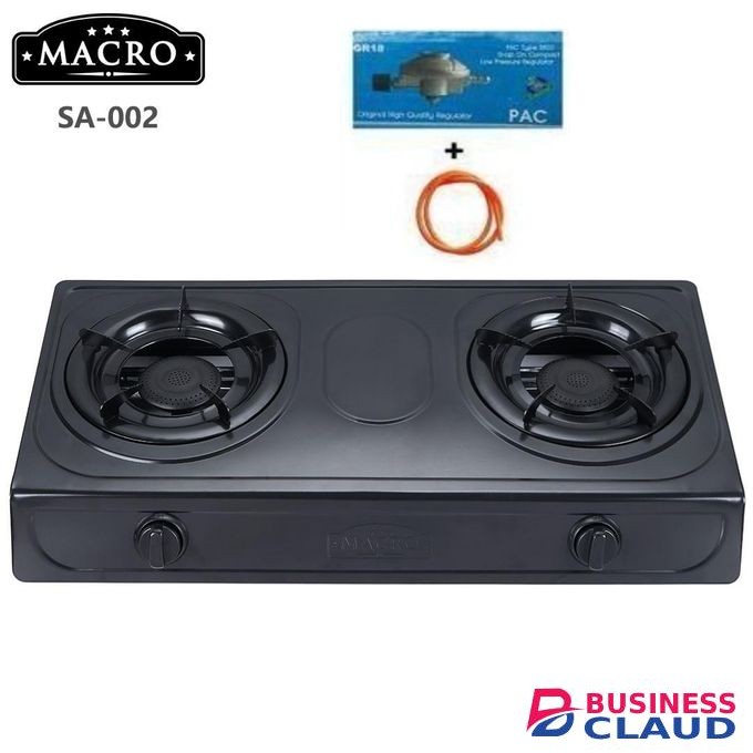 Macro Auto-ignition Table Top Stainless Steel 2 Burner Gas Cooker Plus 6kg Regulator And Pipe