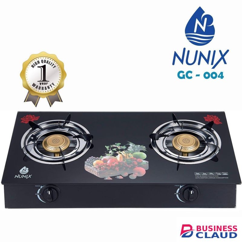 Nunix 2 Gas Burner Table Top Glass Gas Cooker