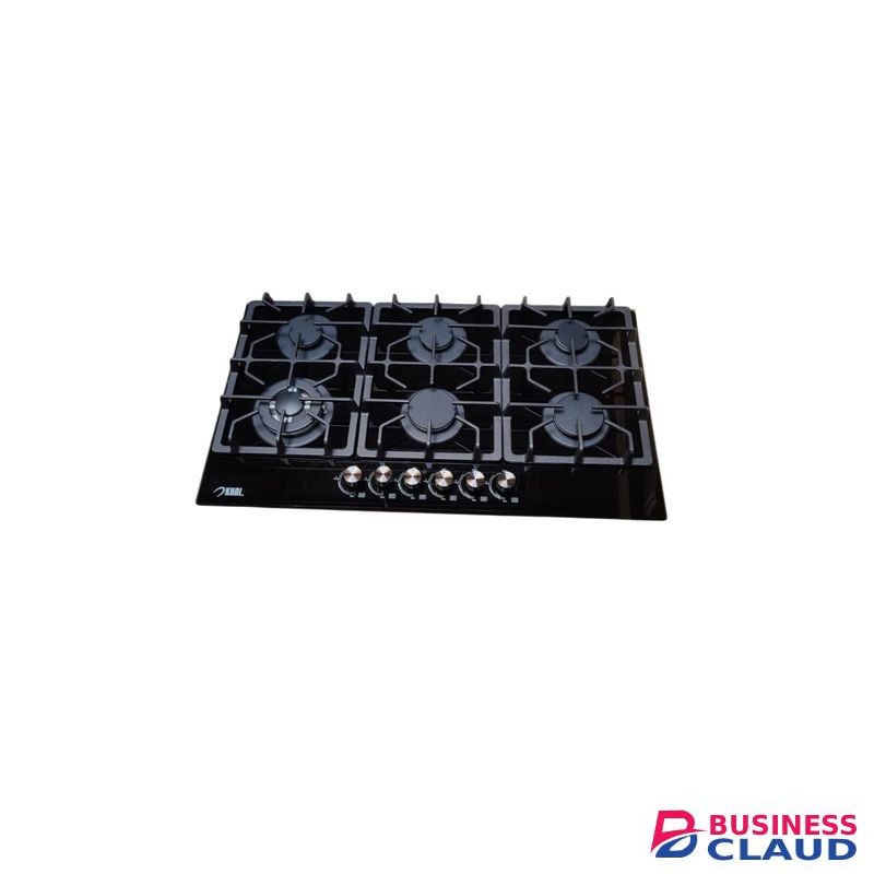 KHAL Hob 6 Gas Burner with 1 Wok Burner, Black Glass 90cm ID-6002