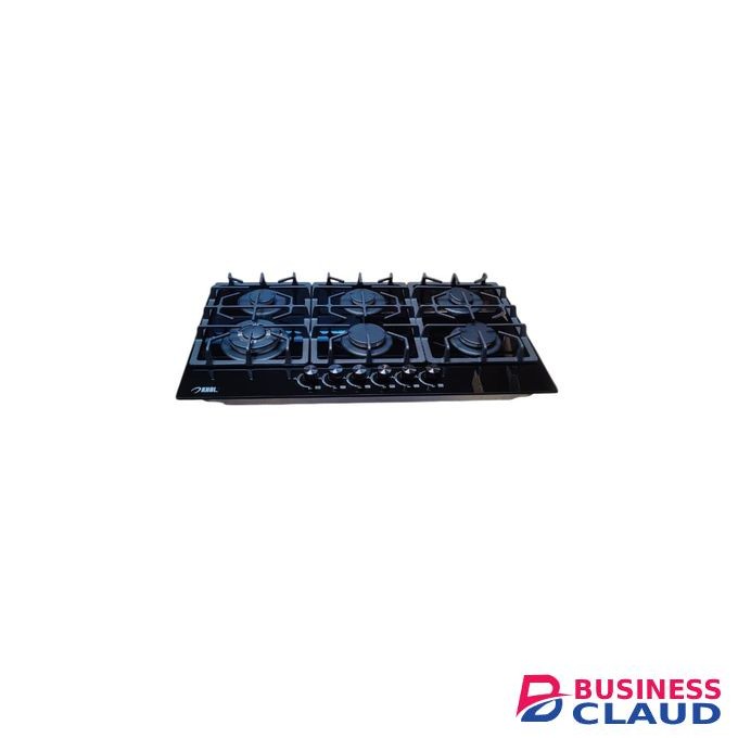 KHAL Hob 6 Gas Burner with 1 Wok Burner, Black Glass 90cm ID-6002
