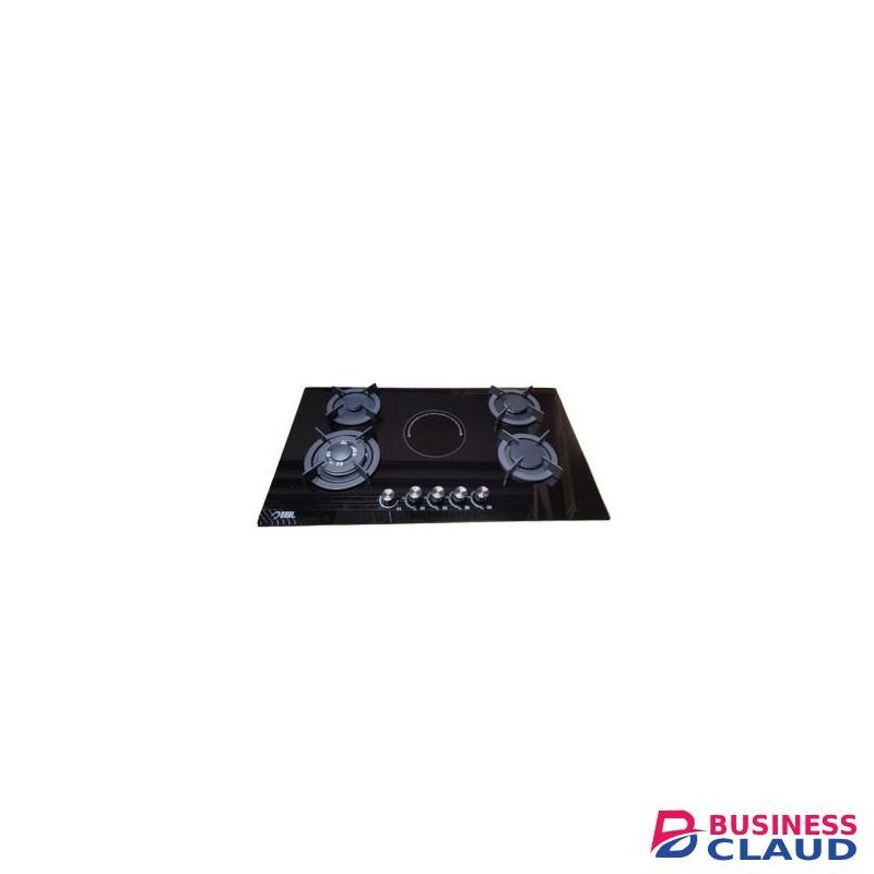 KHAL Hob 4 Gas(1 WOK) + 1 Electric Ceramic Plate ,Black Glass 90cm ID-5006