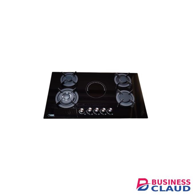 KHAL Hob 4 Gas(1 WOK) + 1 Electric Ceramic Plate ,Black Glass 90cm ID-5006