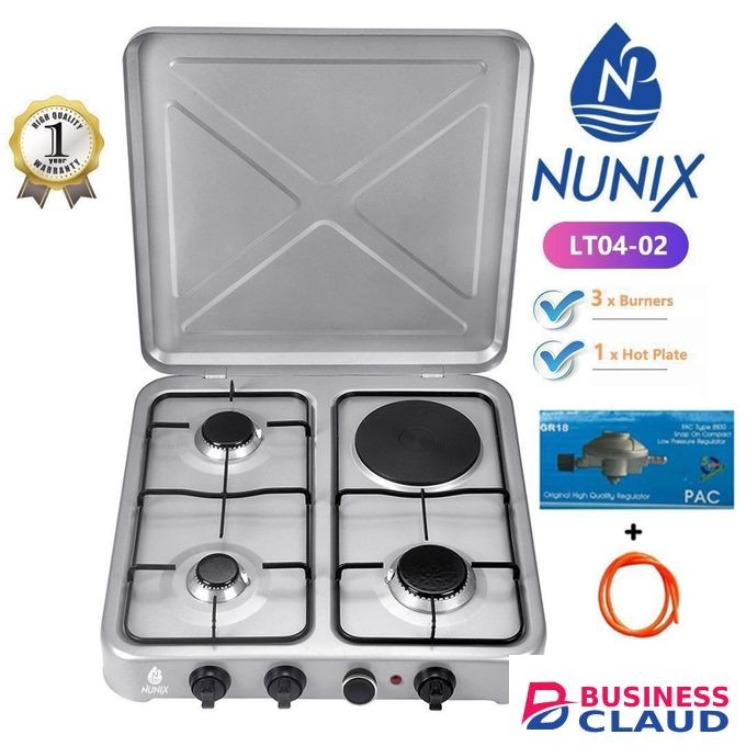 Nunix High Quality 3 +1 Electric And Gas Table Top Cooker Plus Free Egulator Plus Gas Pipe