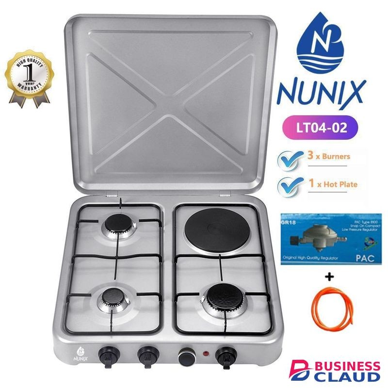Nunix High Quality 3 +1 Electric And Gas Table Top Cooker Plus Free Egulator Plus Gas Pipe