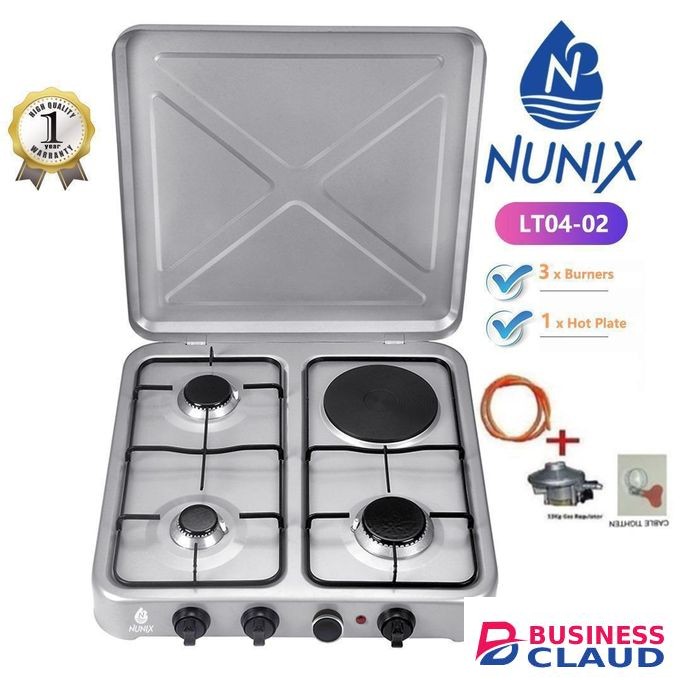 Nunix HIGH QUALITY 3+1 ELECTRIC AND GAS TABLE TOP COOKER PLUS FREE REGULATOR PLUS GAS PIPE