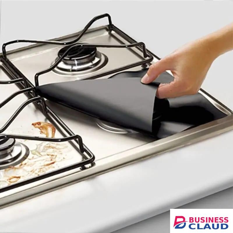 4PCS Non-Stick Gas Stove Protector Liners – Reusable Heat-Resistant Stovetop Burner Covers for Easy Kitchen Cleanup