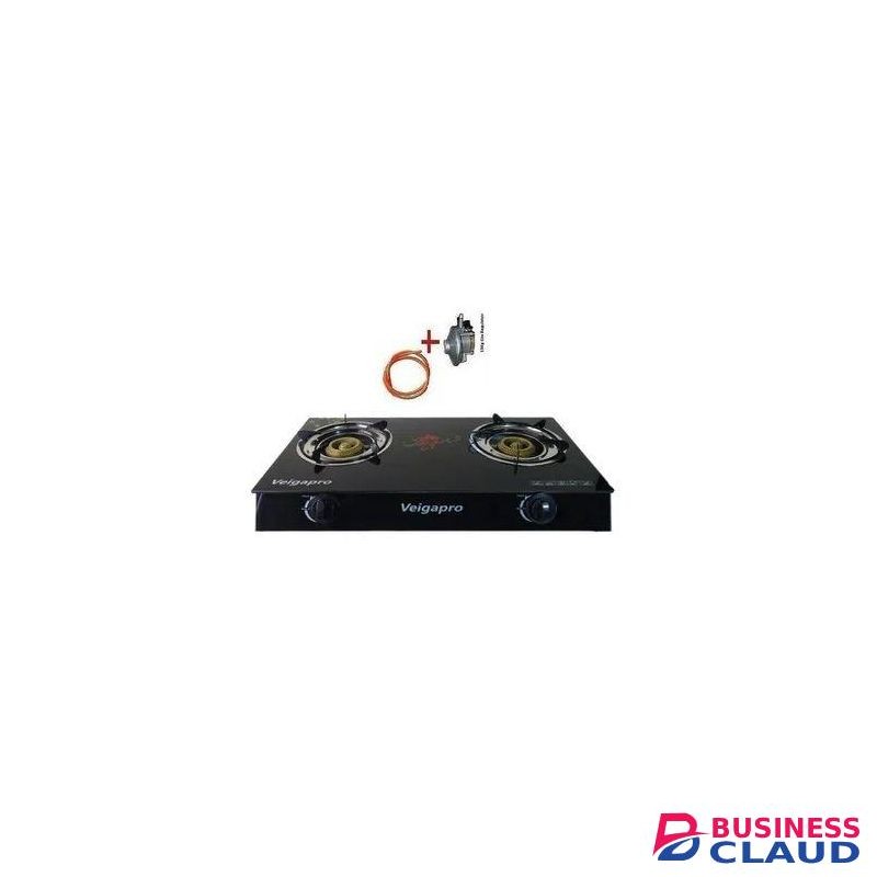 Veigapro Glass Top And Gas Stove Double Burner