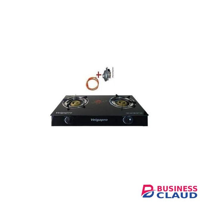 Veigapro Glass Top And Gas Stove Double Burner