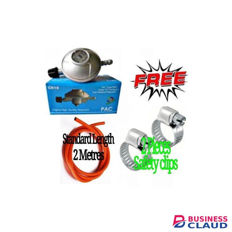 Pac NEW ARRIVAL: LONG LASTING 6KG COOKING GAS REGULATOR + FREE 2M DELIVERY PIPE & CLIPS – SUITABLE FOR SINGLE OR DOUBLE BURNER COOKERS – DURABLE & SAFE DESIGN