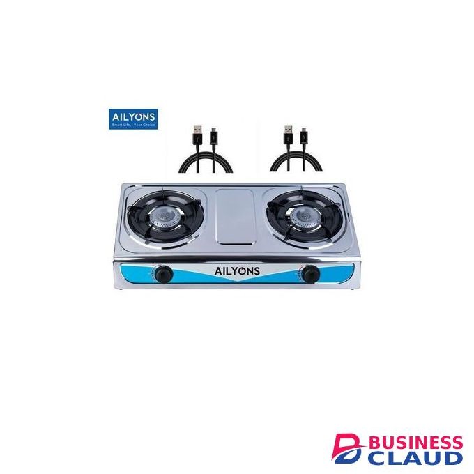 AILYONS Stainless Steel 2 Burner Gas Stove + Free 2 USB Cables..