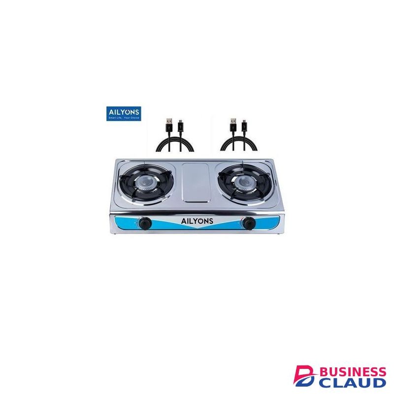 AILYONS Stainless Steel 2 Burner Gas Stove + Free 2 USB Cables..