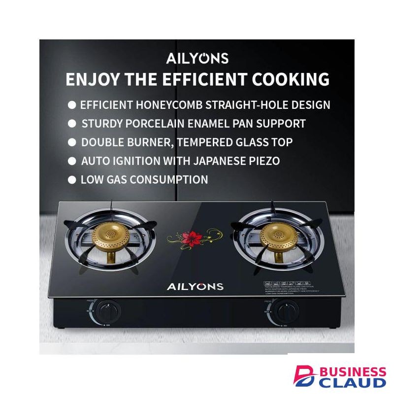AILYONS Glass Top Infrared Double Burner Gas stove,Black