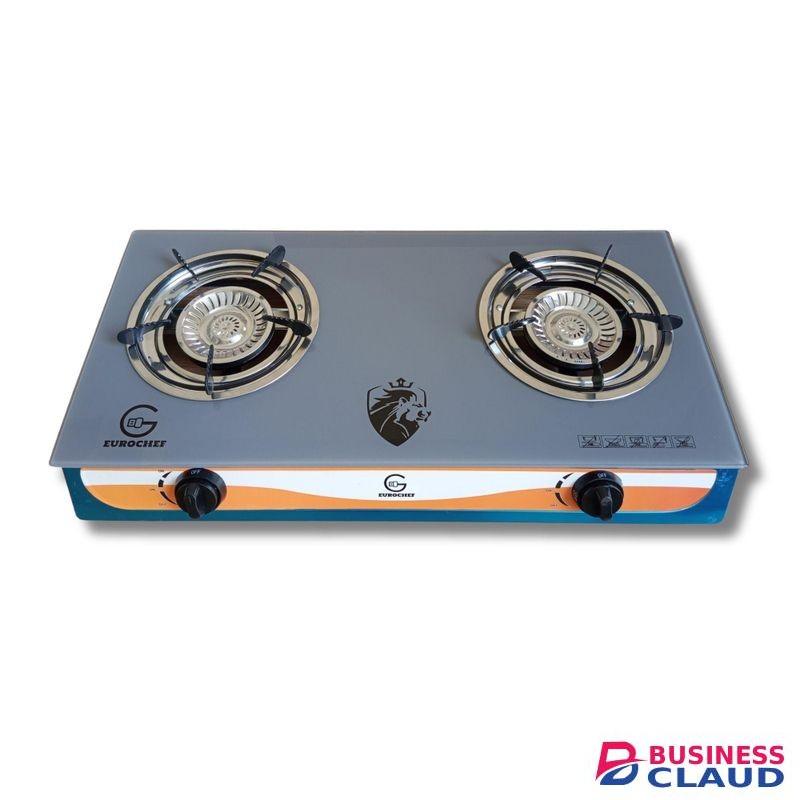 Eurochef Glass Table Top Double Burner Gas Stove + Pipe + 13kg Regulator + Tighten