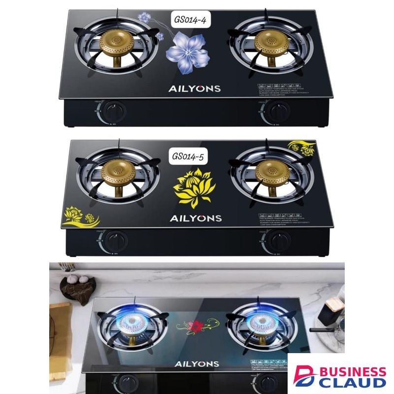 Ailyons Two Burner Glass Top Gas Stove Sleek Modern Kitchen Cooking Appliance Durable Easy-to-Clean Efficient Heat Distribution