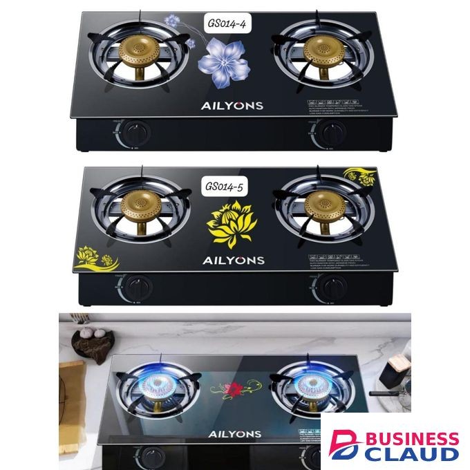 Ailyons Two Burner Glass Top Gas Stove Sleek Modern Kitchen Cooking Appliance Durable Easy-to-Clean Efficient Heat Distribution