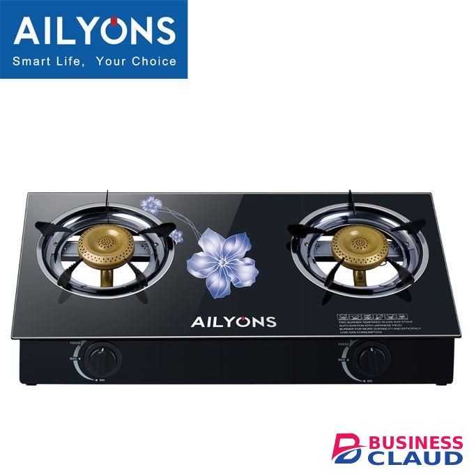 AILYONS Auto Ignition Tampered Glass Gas Stove Two Burner-Saves Gas Consumption