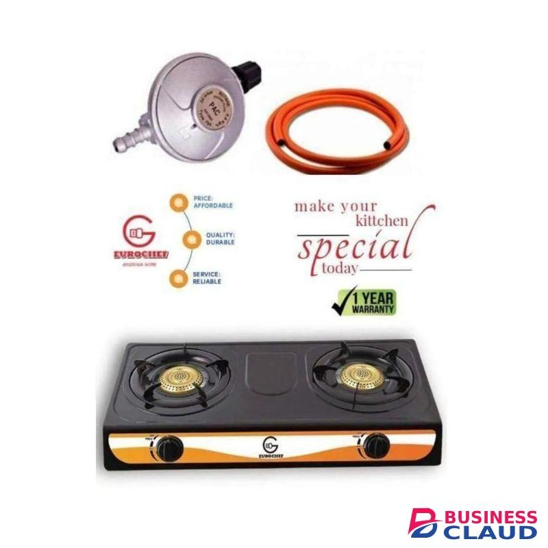 Eurochef 2-Burner Stainless Steel Gas Cooker with FREE Regulator & Pipe