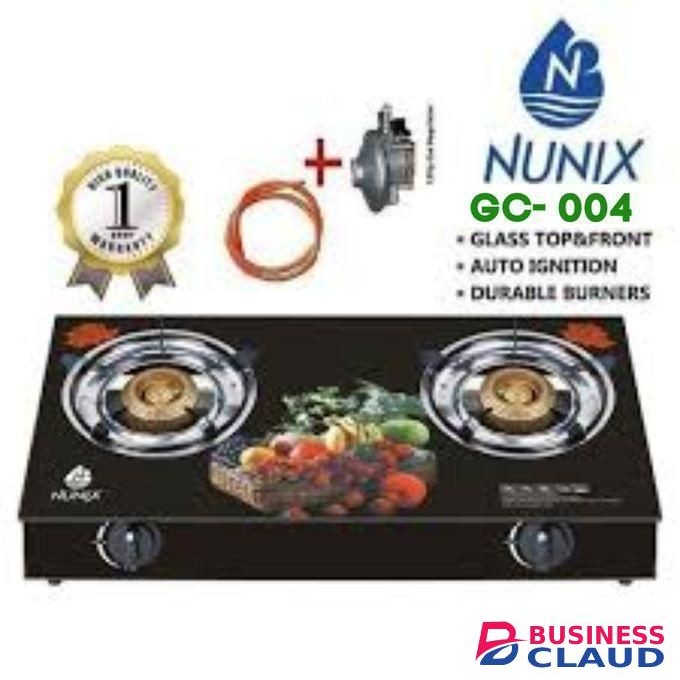 Nunix 2-Burner Glass Tabletop Gas Cooker with FREE Pipe & 13kg Regulator