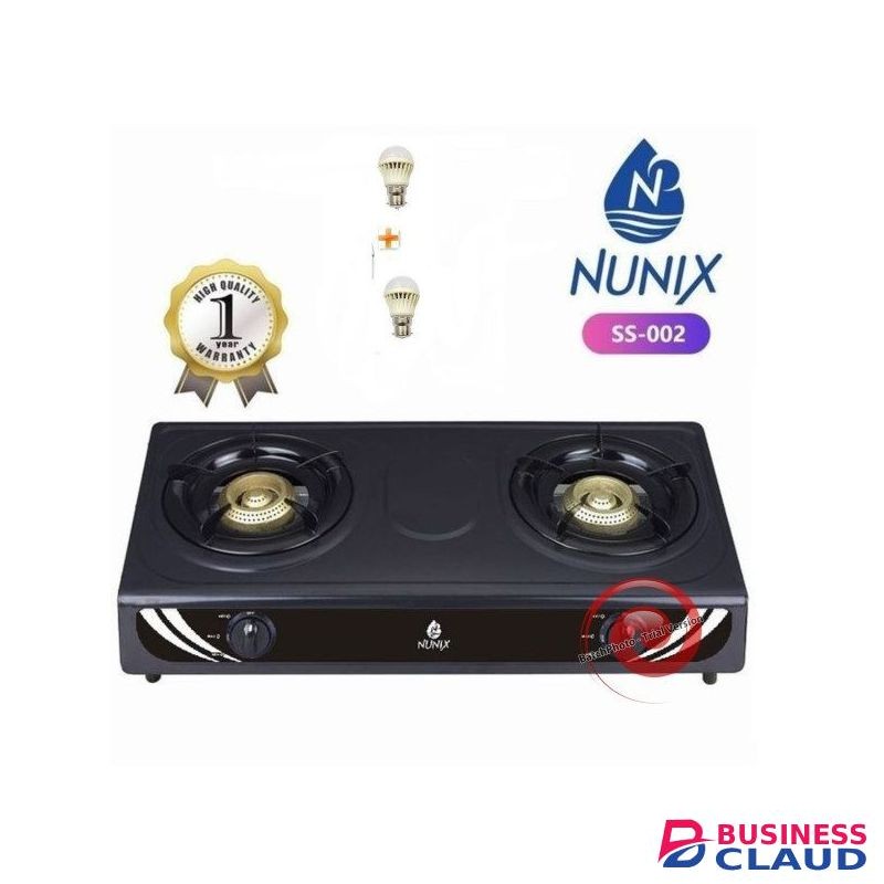 Nunix 2 Burner Table Top Gas Cooker + 2 Free Bulbs