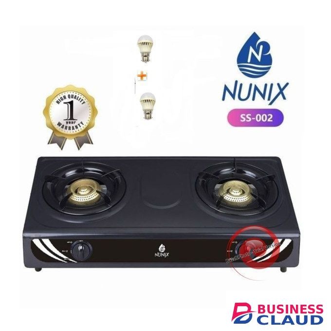 Nunix 2 Burner Table Top Gas Cooker + 2 Free Bulbs