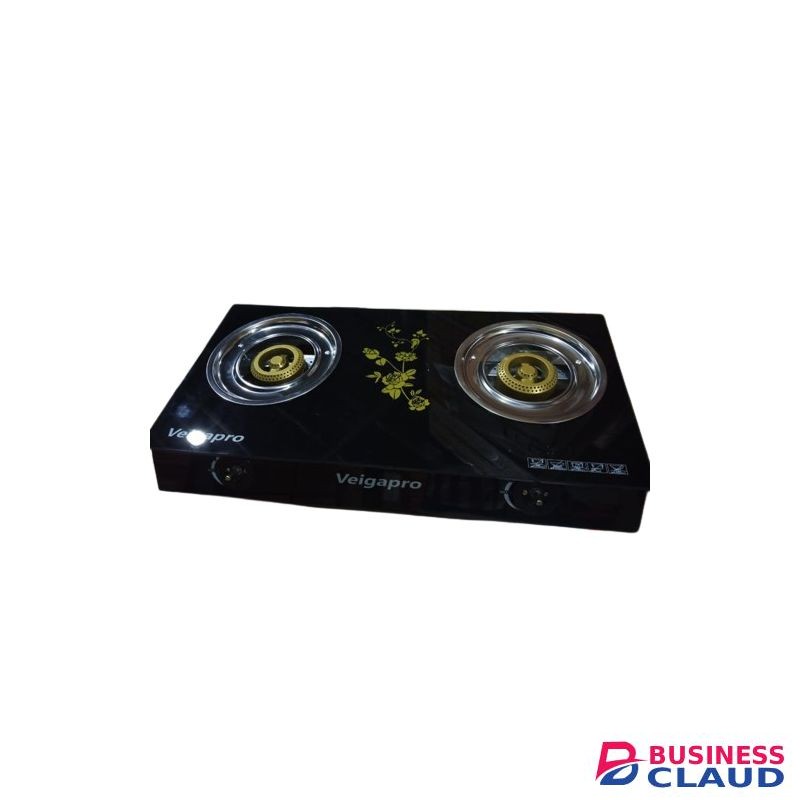 Veigapro Glass Tampered Table Top Double Burner Gas Cooker