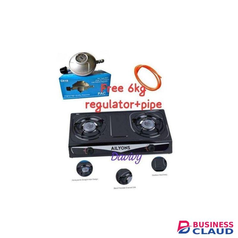 AILYONS able Top Stainless Steel 2 Burner Gas Cooker Plus 6kg Regulator And Pipe