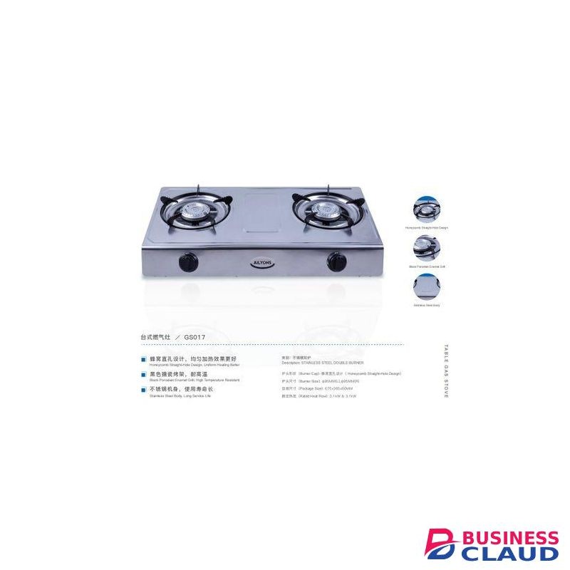 AILYONS Countertop Stainless Steel Gas Cooker with two Burner
