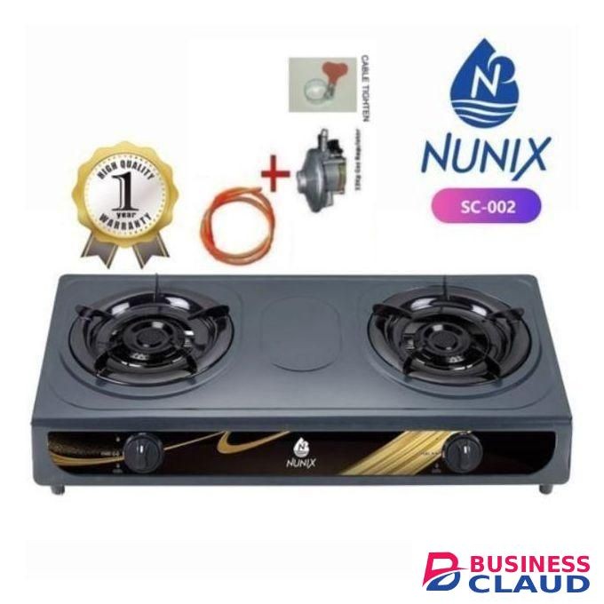 Nunix 2-Burner Stainless Steel Gas Cooker with FREE 6kg Accessories