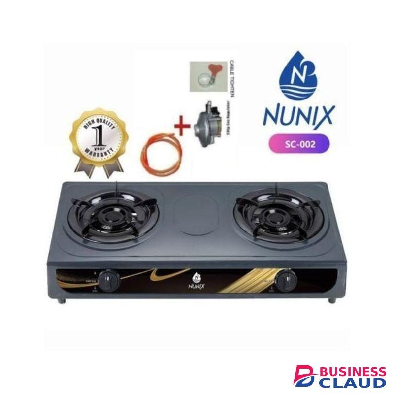 Nunix 2-Burner Stainless Steel Gas Cooker with FREE 6kg Accessories