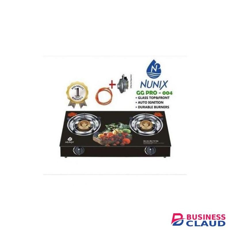Nunix Two Burner Gas Cooker +13kg Regulator PLUS Pipe + Tightener