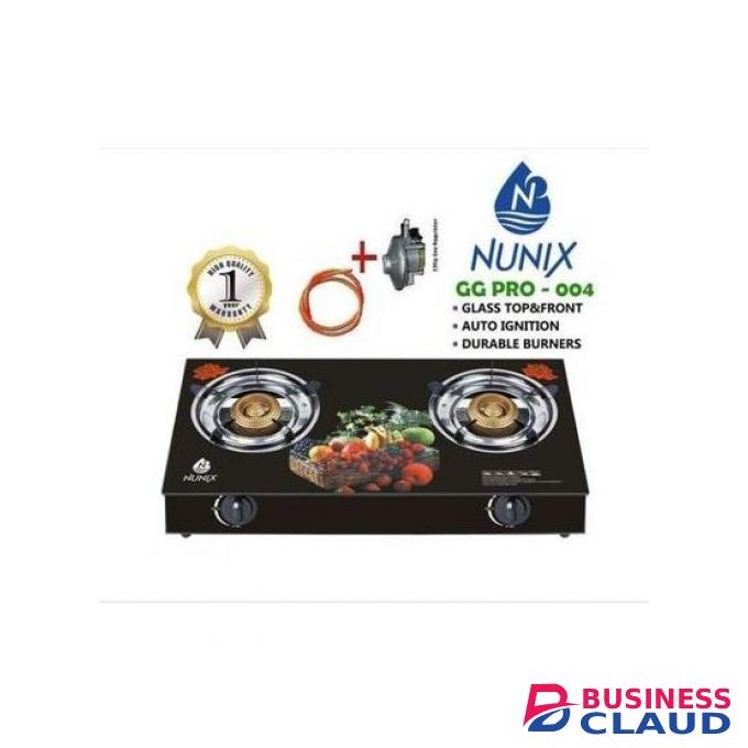 Nunix Two Burner Gas Cooker +13kg Regulator PLUS Pipe + Tightener