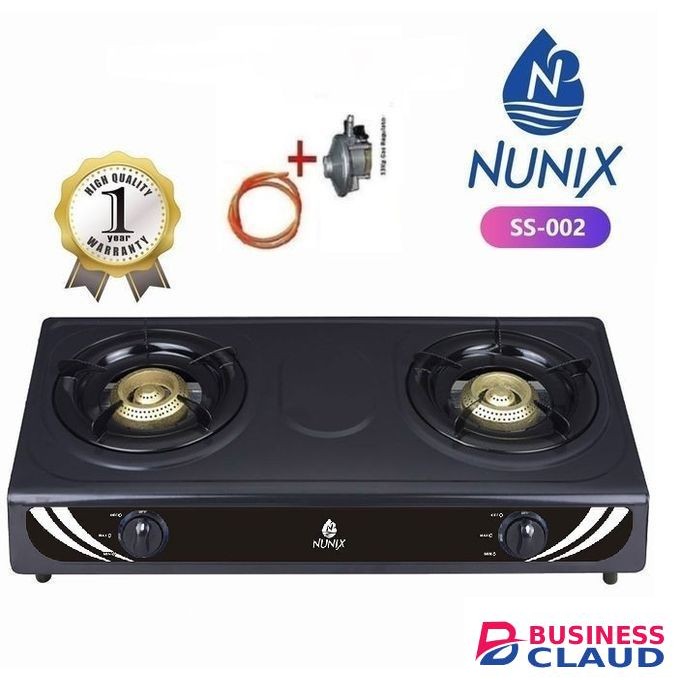 Nunix 2 Burner Gas Cooker + 13KG Regulator + Pipe + Tightener