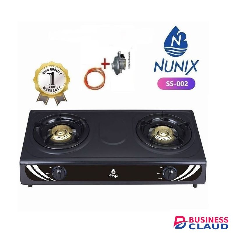 Nunix 2 Burner Gas Cooker + 13KG Regulator + Pipe + Tightener