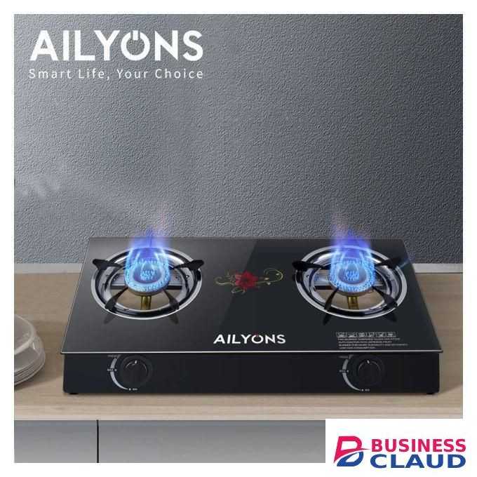 AILYONS 2 Glass Table Top Double Burner Cooker With Auto Ignitions Black