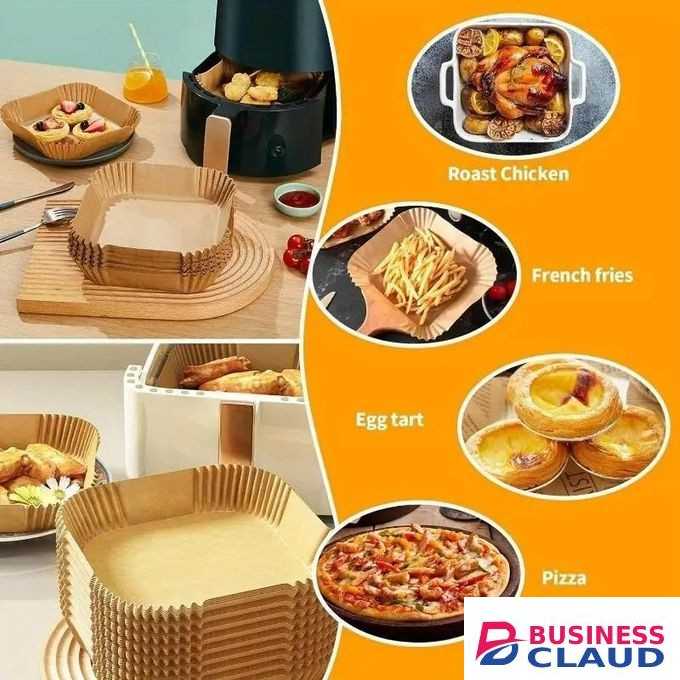 100 Pieces Air Fryer Disposable Paper Liners - Non-stick Air Fryer Parchment Liners, Square, Suitable for Microwave Baking - Food Grade Material, Save Cleaning Time