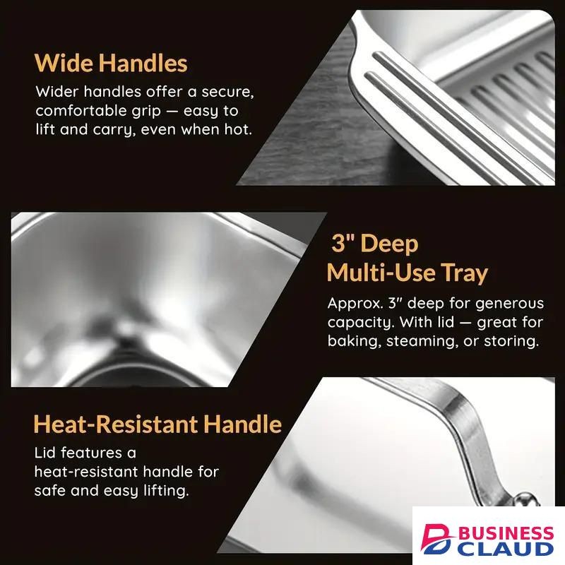 One stainless steel baking pan with lid and handle, non-stick bottom (41*24*7.5)