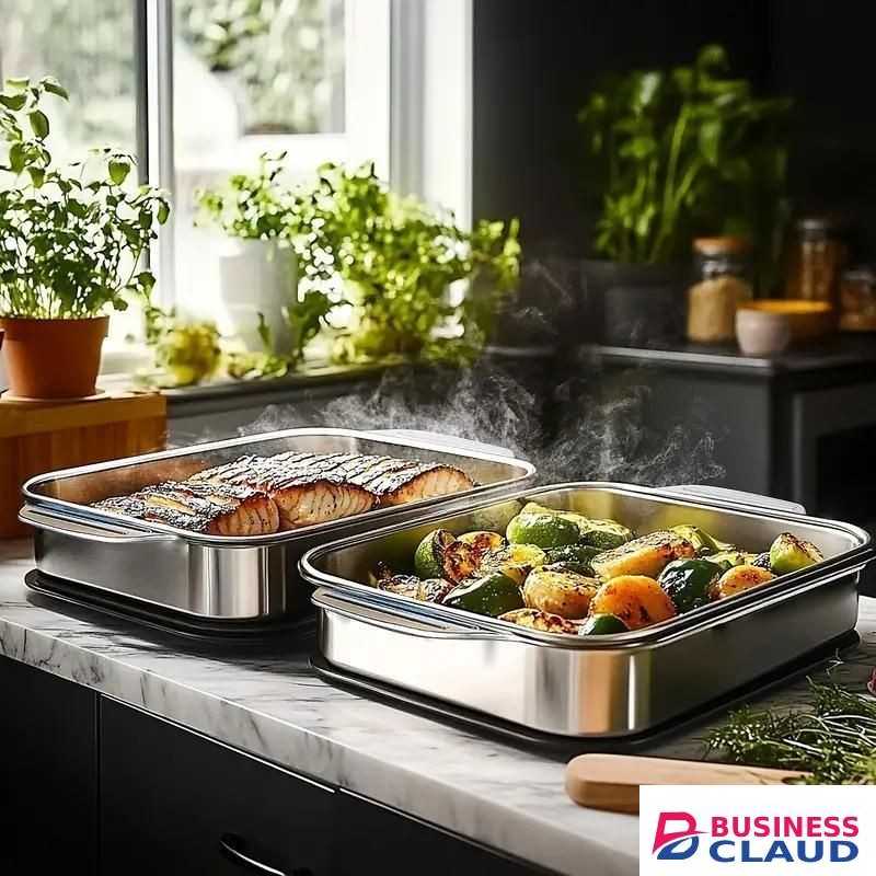 One stainless steel baking pan with lid and handle, non-stick bottom (41*24*7.5)