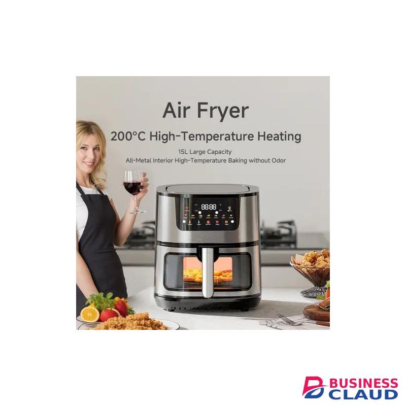 Smart 15L Air Fryer Oven Stainless Steel & Visible Window – Multi-Functional for African Family Baking