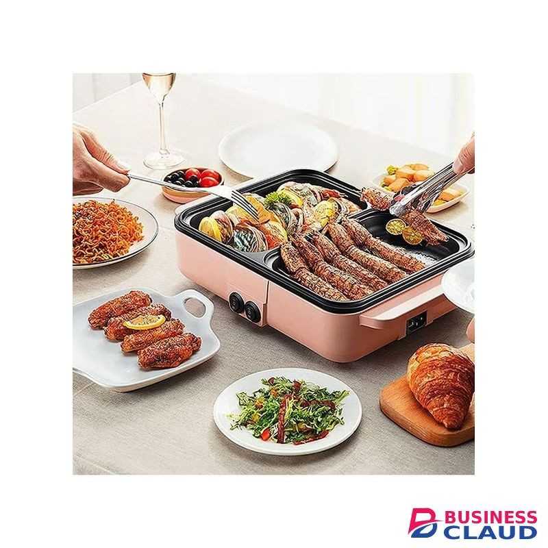 Flushrenic Hot Pot with Grill 2 in 1 Indoor Non-Stick Electric Hot Pot and Frying Pan (Pink)