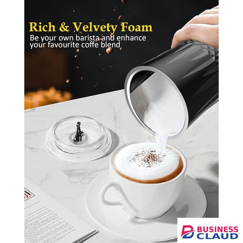 TodyJeyHo Milk Foaming Machine 4 in 1, 400W, 240 ml, Hot and Cold Foaming, Milk Foaming Machine for Milk, Chocolate, Cappuccino, Frappe, Heating Function, Keep Warm and Temperature Control, Stainless Steel, black