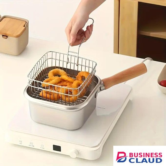 3-piece stainless steel deep fryer set, large capacity, compatible with household stoves.