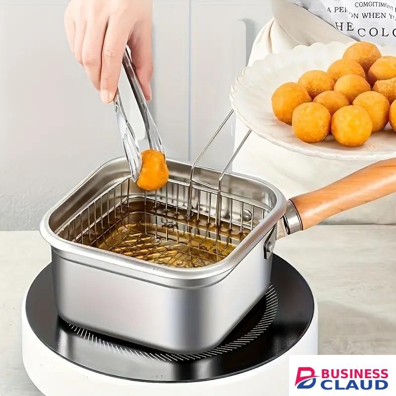 3-piece stainless steel deep fryer set, large capacity, compatible with household stoves.